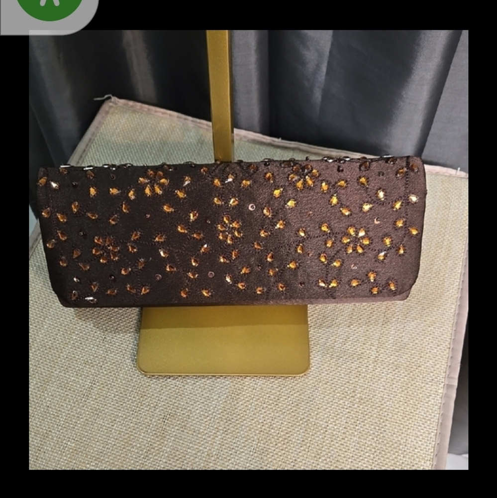 Elegant Brown Clutch with Golden Copper Colored Accents